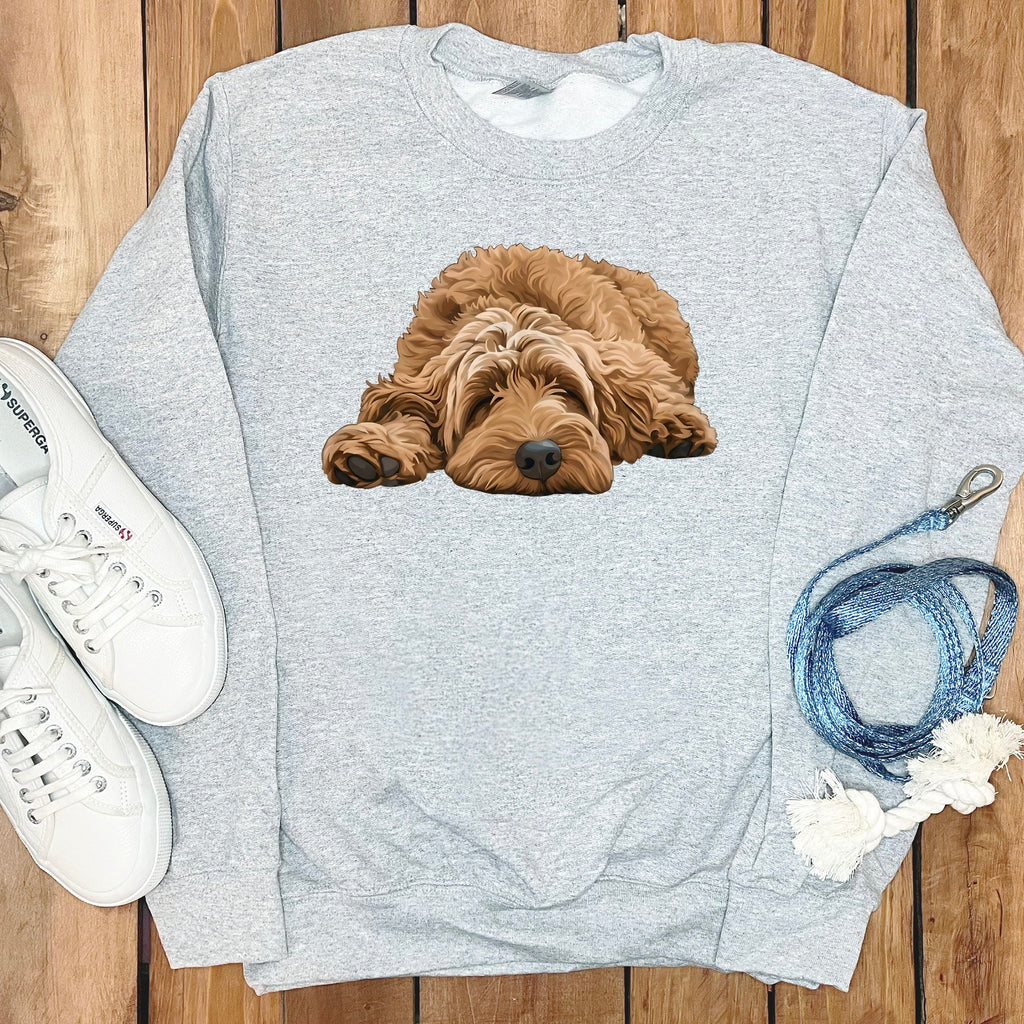 Apricot Goldendoodle Snoozing Sweatshirt in Sport Grey / S by Puppy Jo