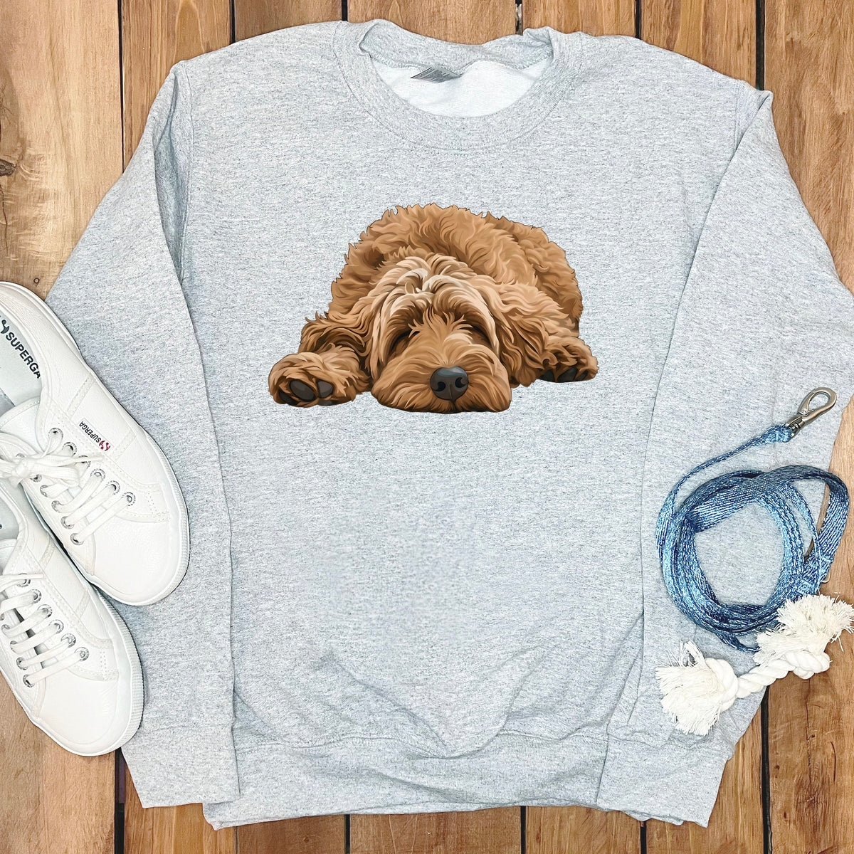 Apricot Goldendoodle Snoozing Sweatshirt in Sport Grey / S by Puppy Jo