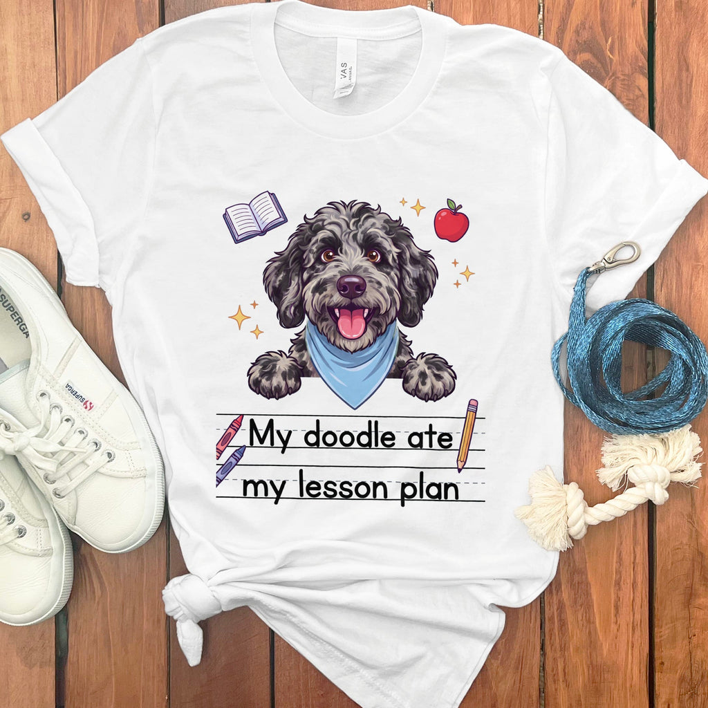 Merle Goldendoodle Ate Lesson T-Shirt in White / S by Puppy Jo