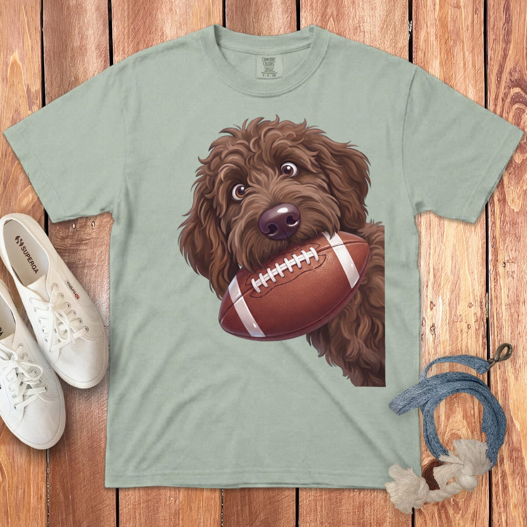 Chocolate Goldendoodle Football Signature T-Shirt in Bay / S by Puppy Jo
