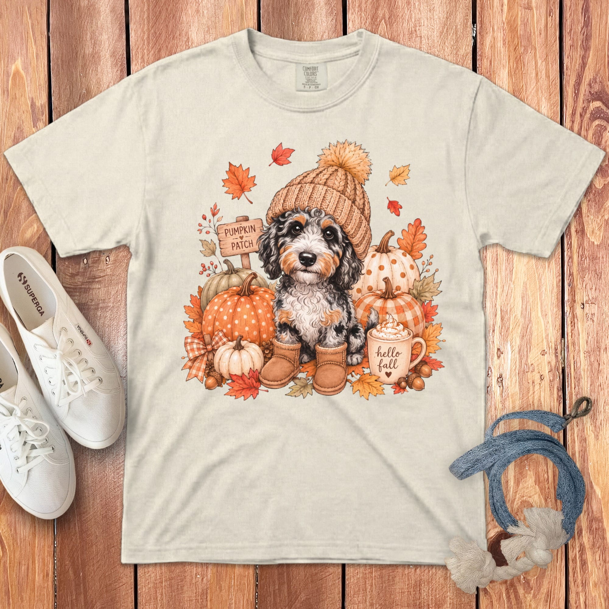 Aussiedoodle Pumpkin Patch Signature T-Shirt in Ivory / S by Puppy Jo
