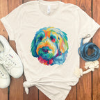 Colorful Geometric Dog Print on White Shirt