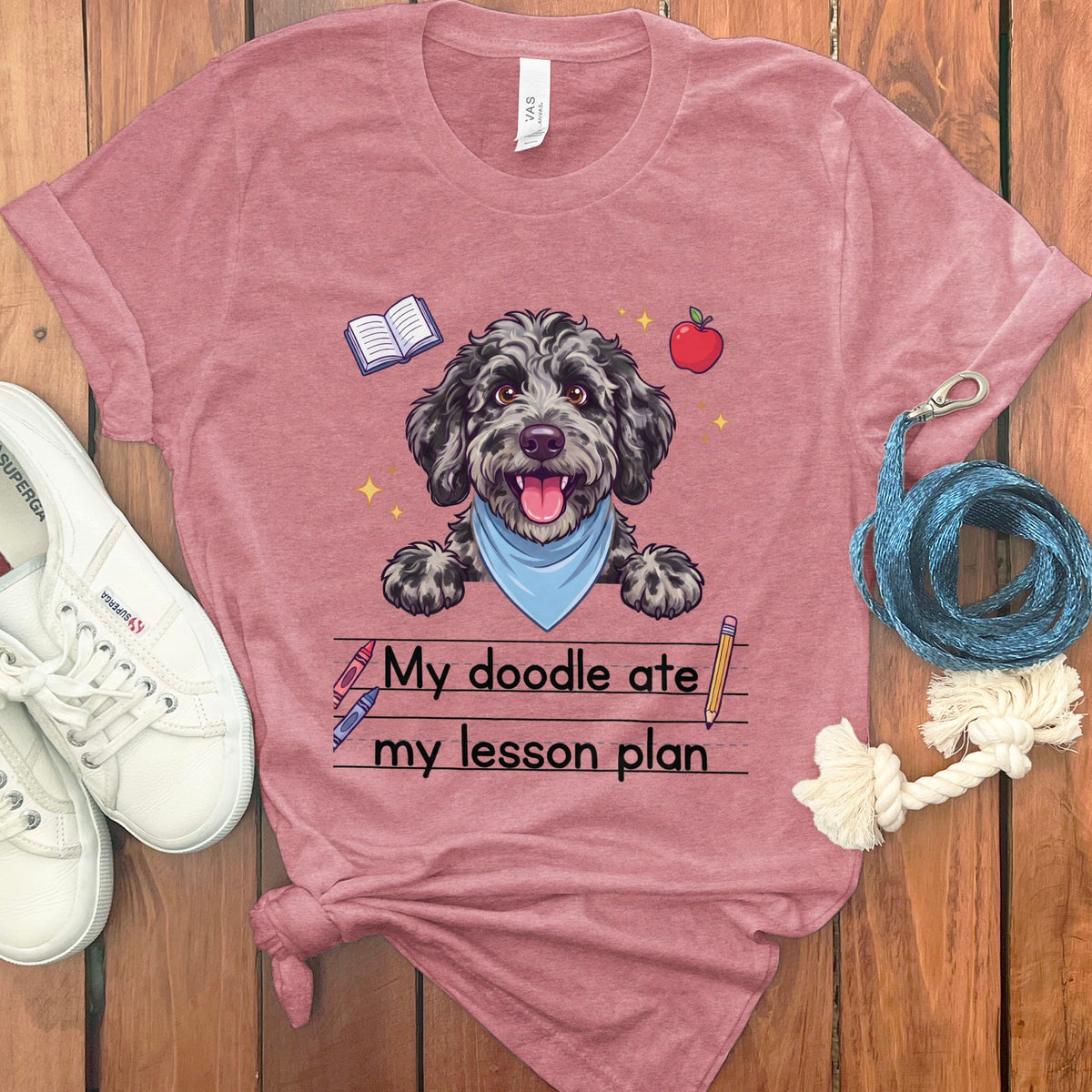 Merle Goldendoodle Ate Lesson T-Shirt in Heather Mauve / S by Puppy Jo