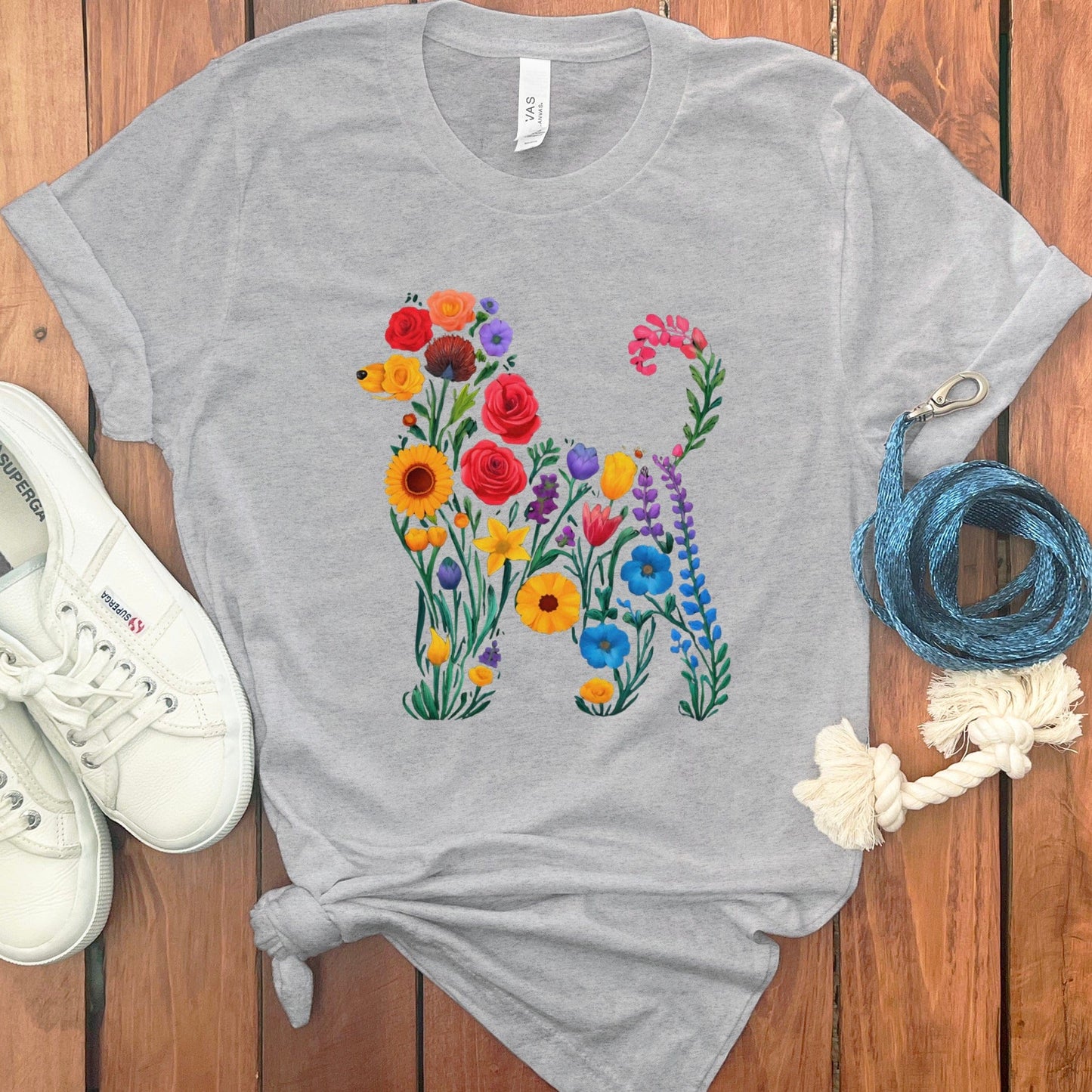 Colorful Floral Dog Graphic T-Shirt Casual Product
