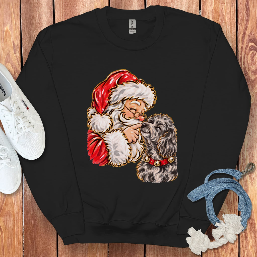 Merle Goldendoodle Santa Kiss Sweatshirt in Black / S by Puppy Jo