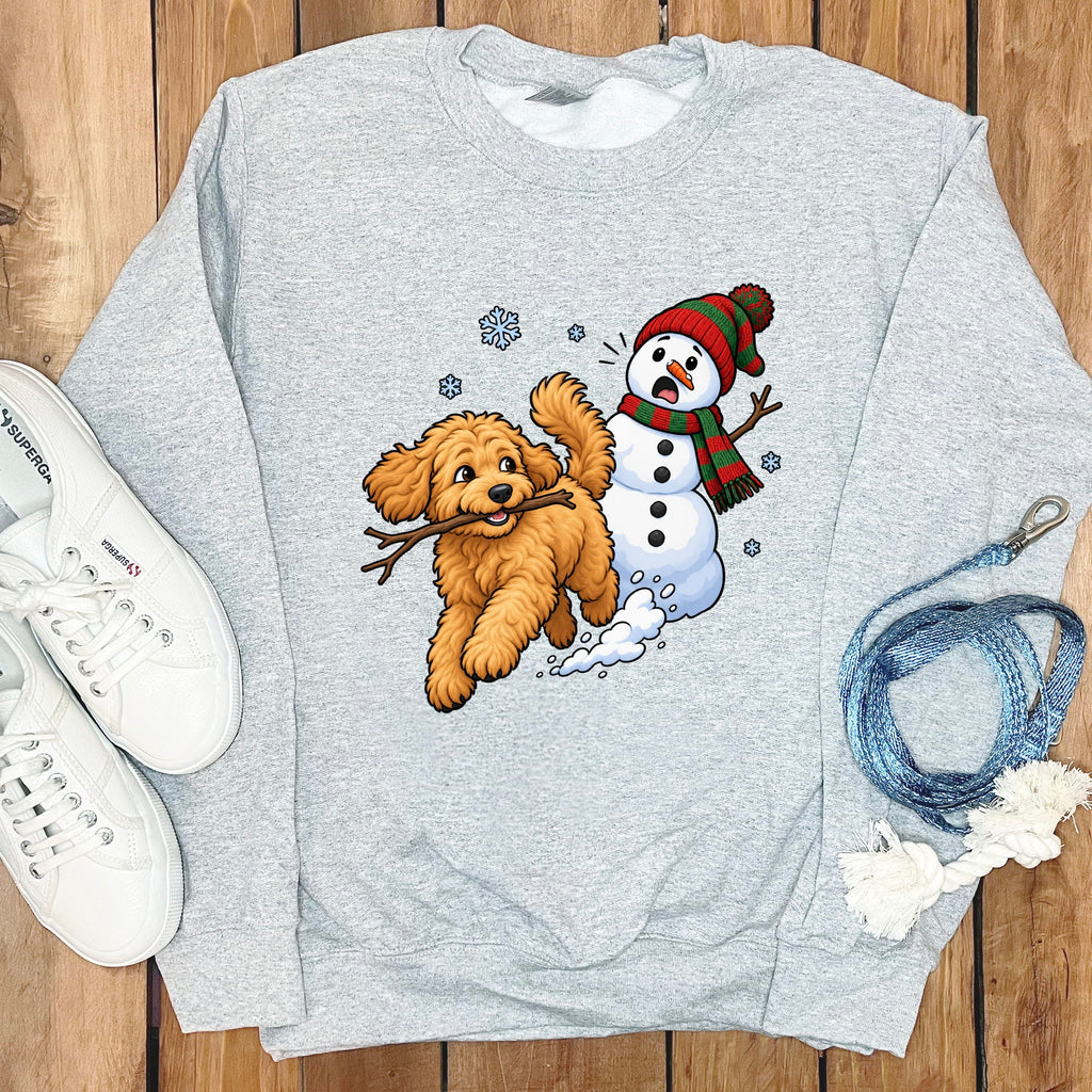 Apricot Goldendoodle Snowman Sweatshirt in Sport Grey / S by Puppy Jo