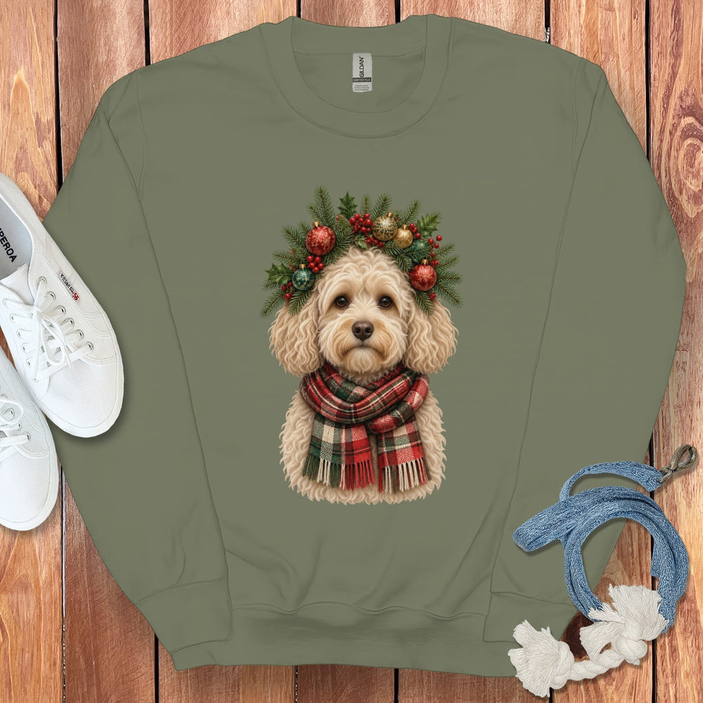 Maltipoo Holiday Crown Sweatshirt in Military Green / S by Puppy Jo