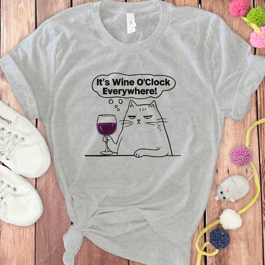 It's Wine O'Clock Everywhere Cat Graphic T-shirt product type