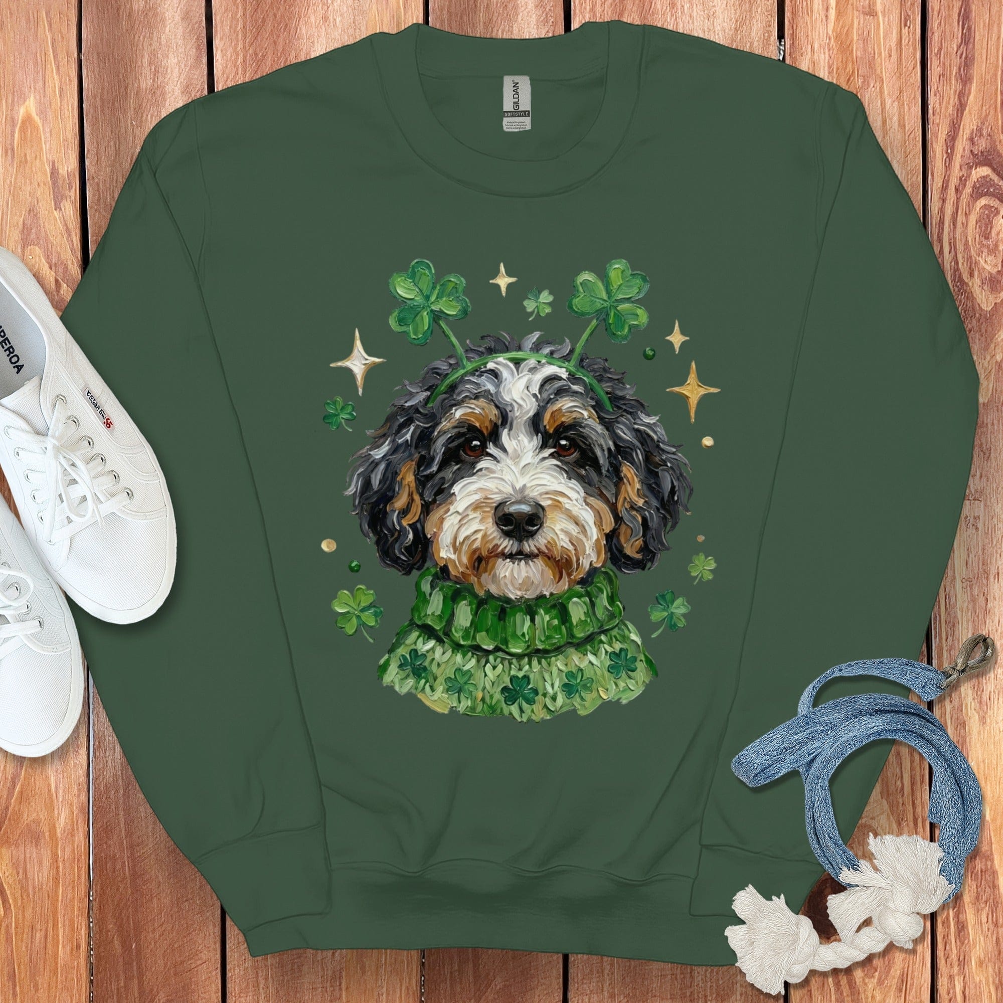 St. Patrick's Day Dog Wearing Green Shamrock Sweater