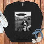 UFO and Dog Selfie Graphic Print Sweatshirt