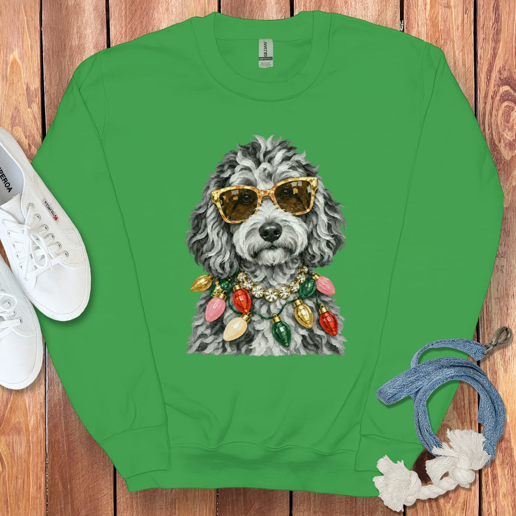 Merle Goldendoodle Christmas Glam Sweatshirt in Irish Green / S by Puppy Jo
