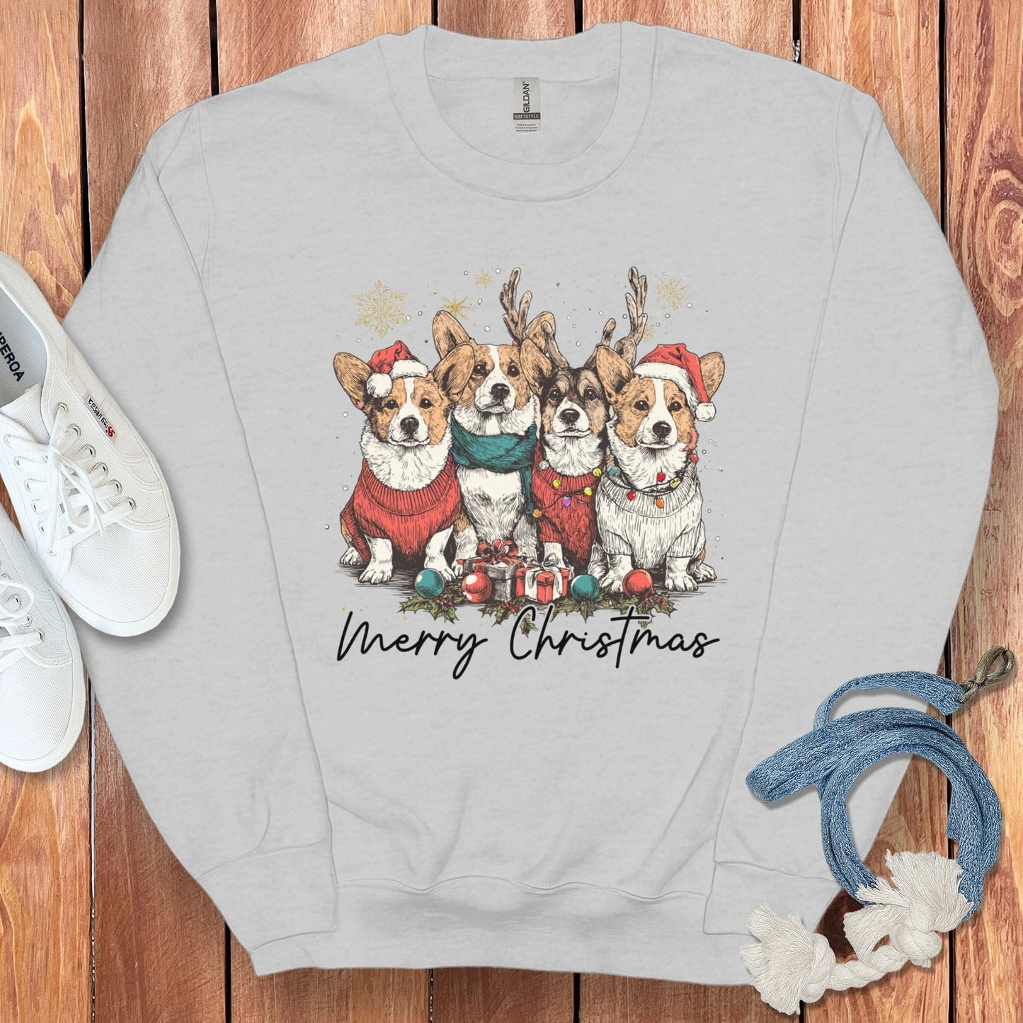 Merry Christmas Corgi Sweatshirt Holiday Pullover