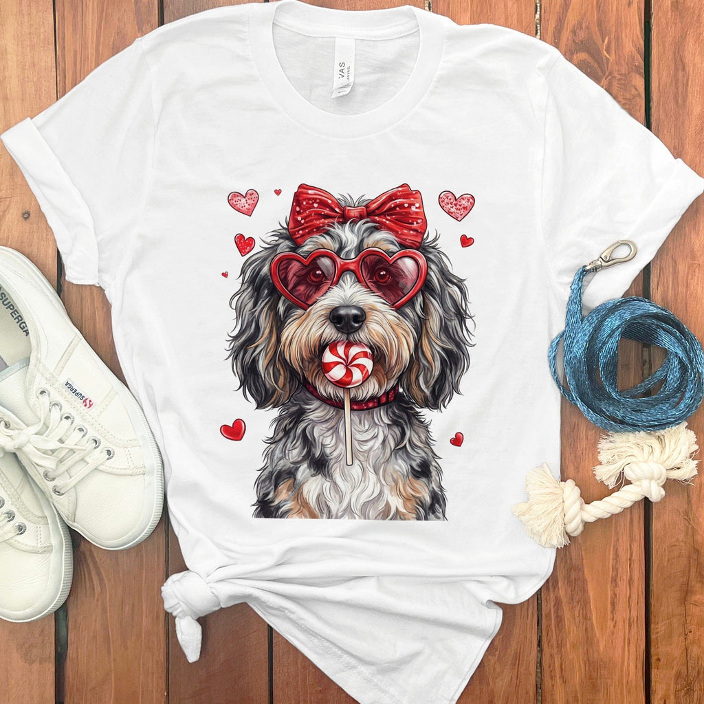 Cute Dog with Hearts and Candy Design T-Shirt