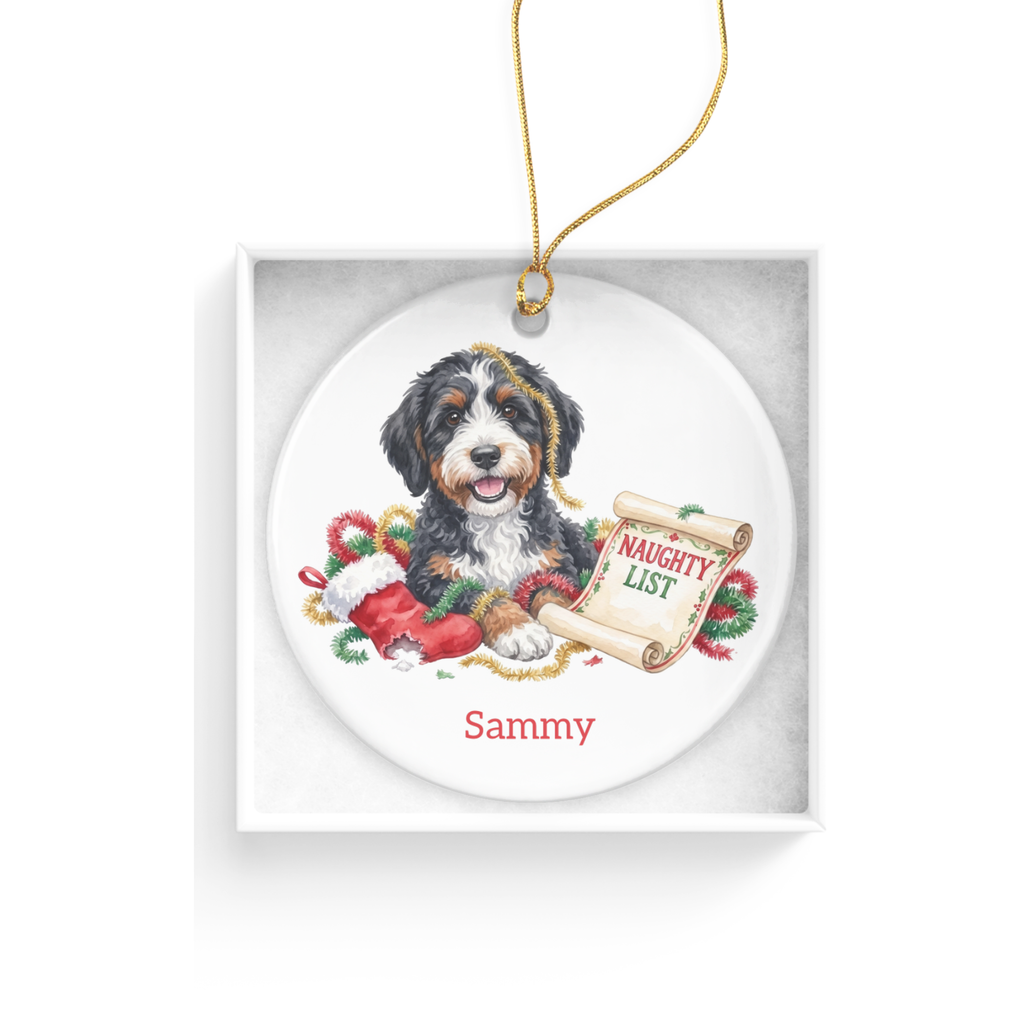 Naughty List Bernedoodle Ornament