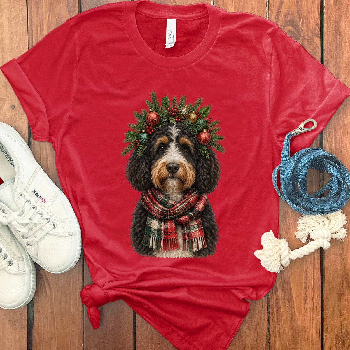 Bernedoodle Holiday Crown T-Shirt in Red / S by Puppy Jo