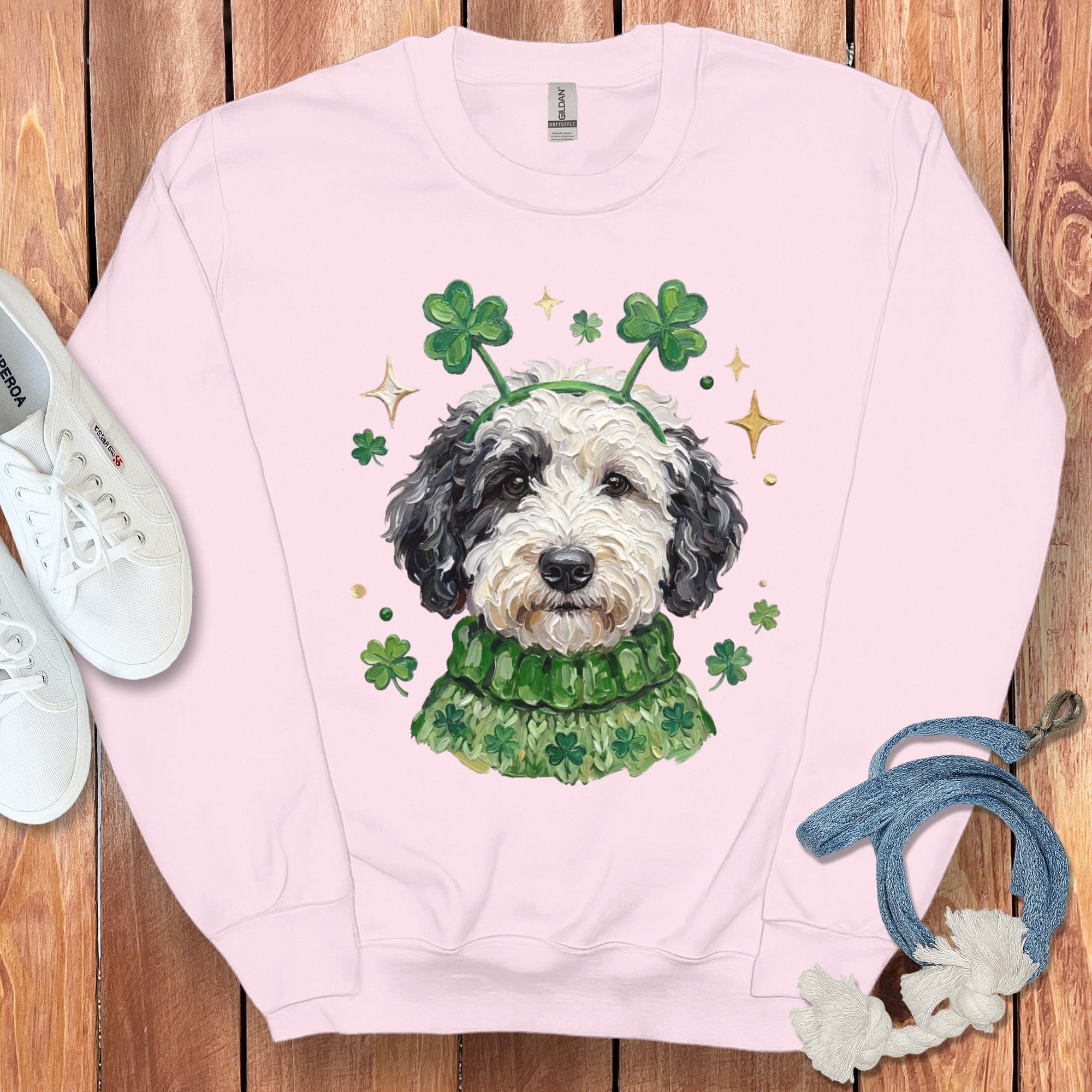 St Patrick's Day Shamrock Dog Graphic Pink Sweater