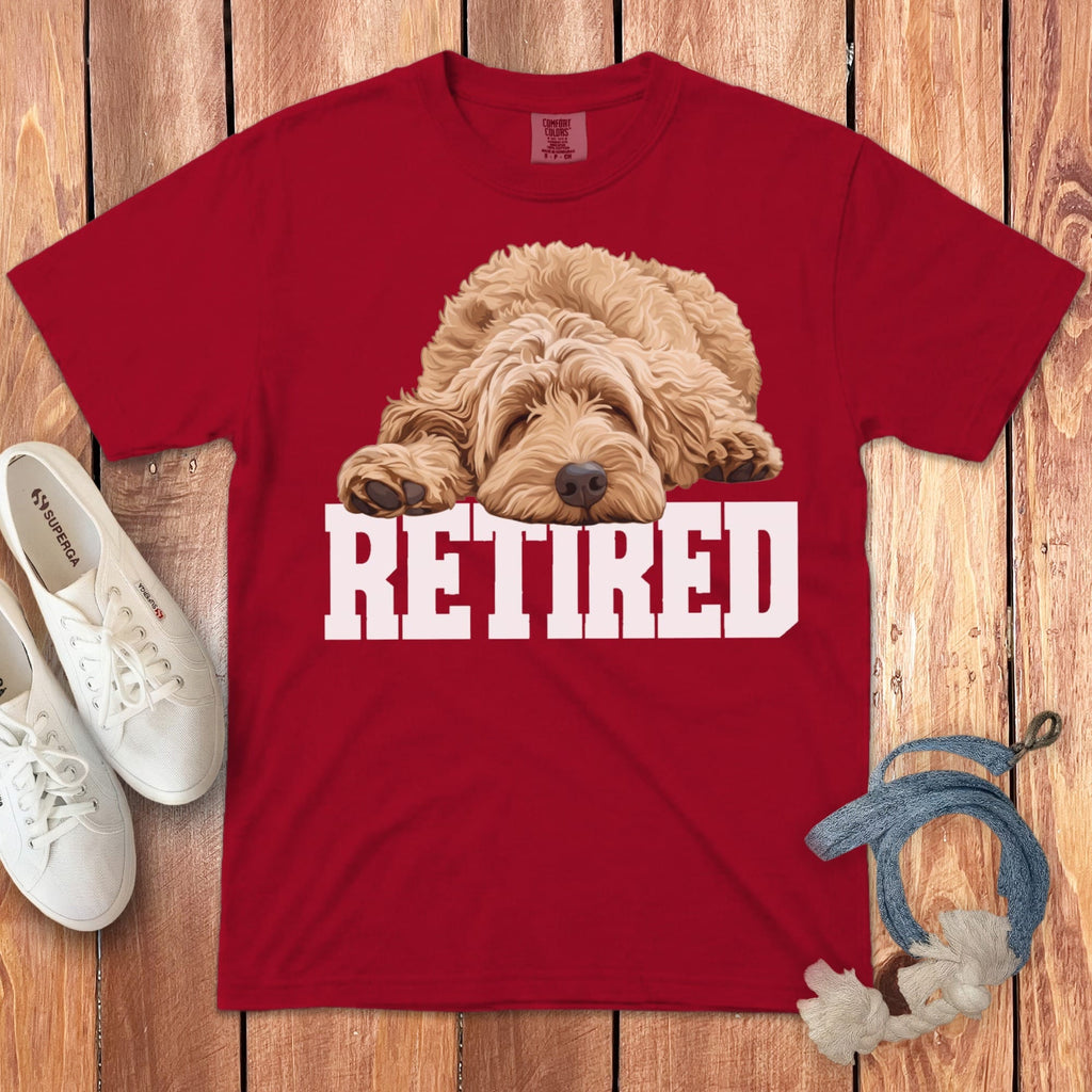 Retired Sleeping Golden Goldendoodle Signature T-Shirt in Red / S by Puppy Jo