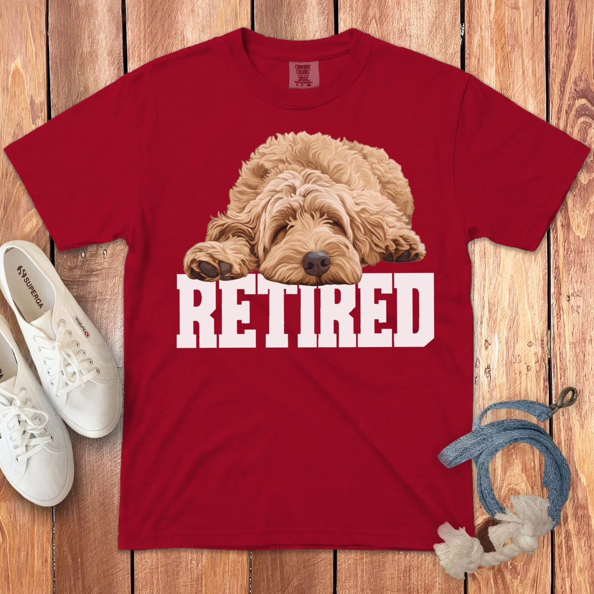 Retired Sleeping Golden Goldendoodle Signature T-Shirt in Red / S by Puppy Jo