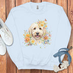 Cute Floral Dog on White Sweatshirt