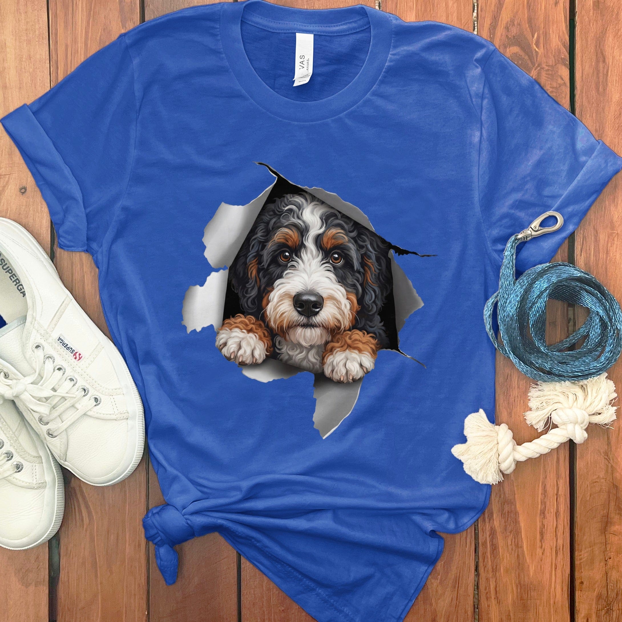Cute Dog Design on Blue Casual Wear Top