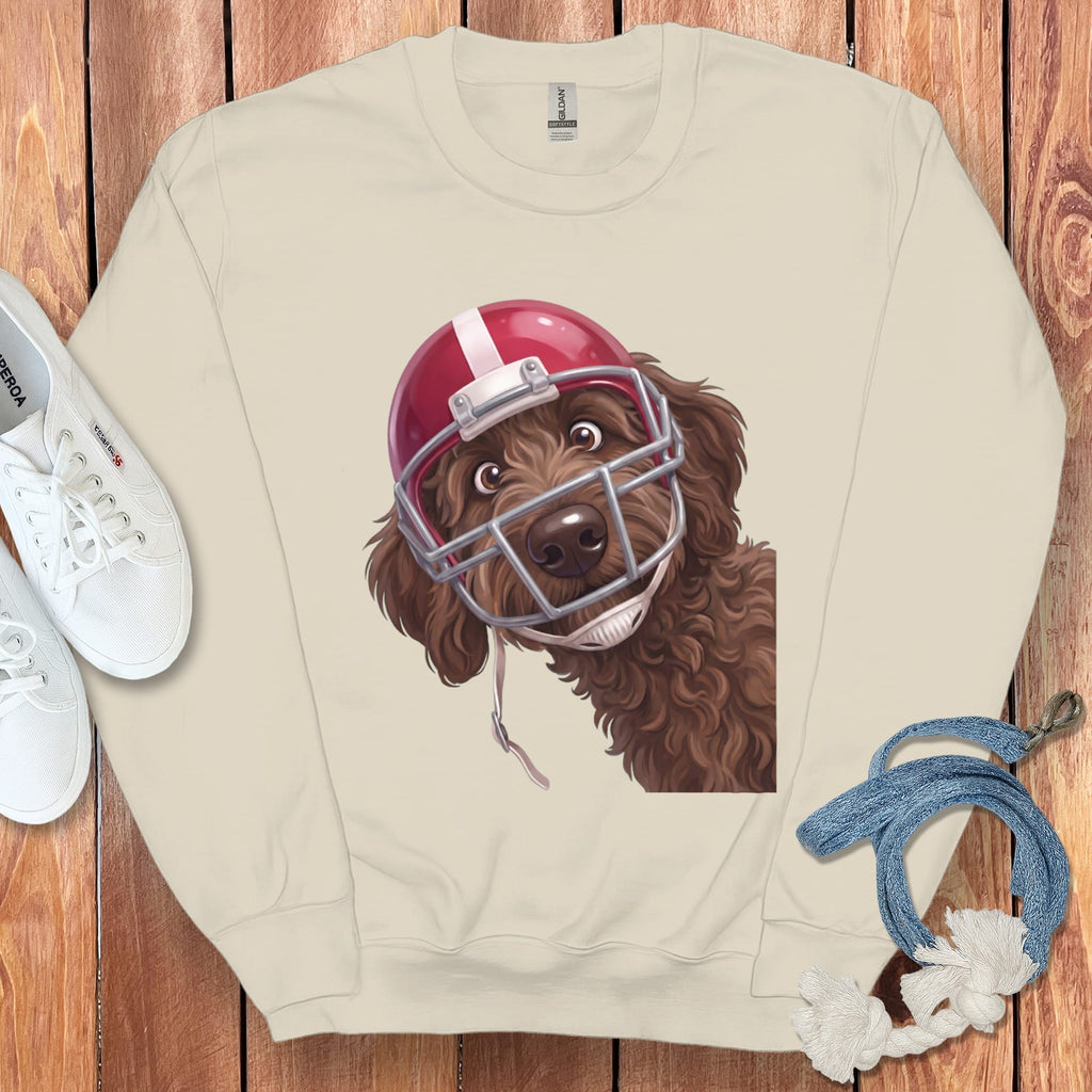 Chocolate Goldendoodle Football Helmet Sweatshirt in Sand / S by Puppy Jo