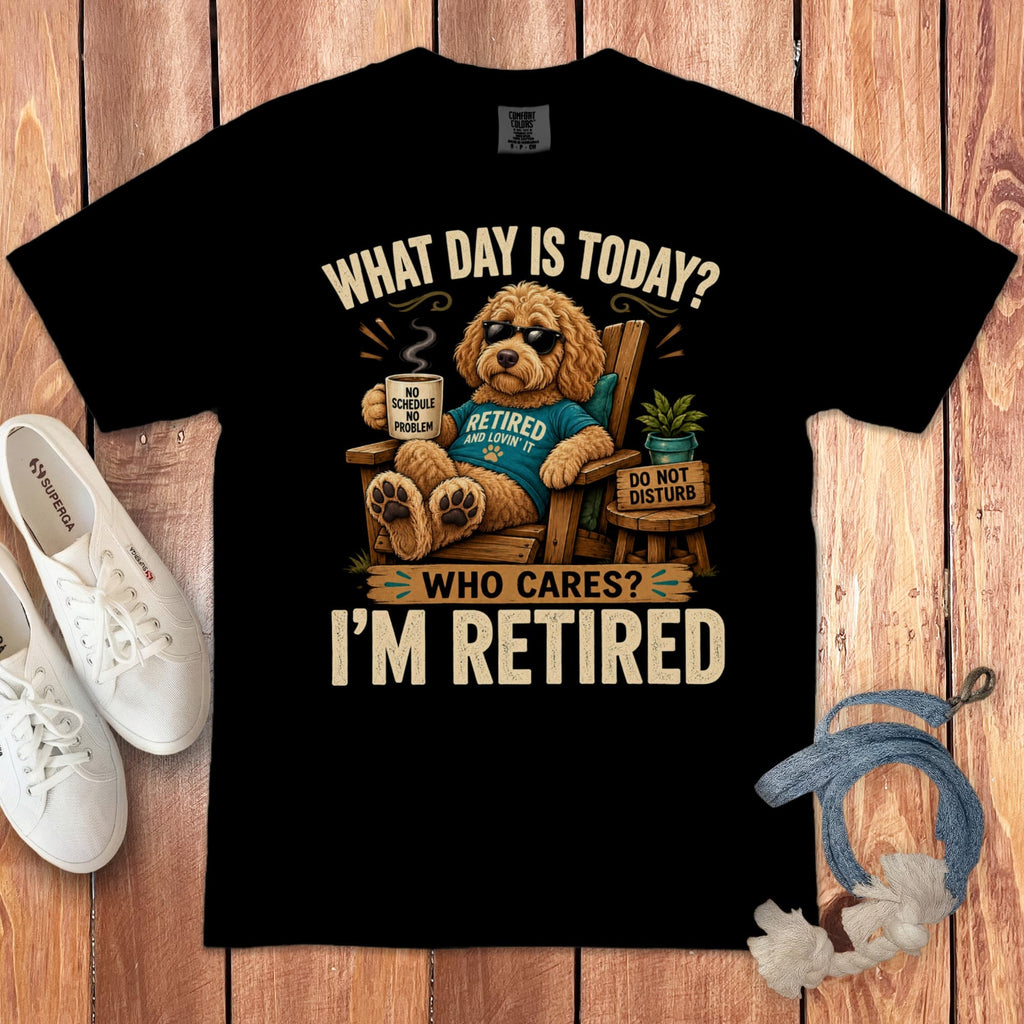 I'm Retired Apricot Goldendoodle Signature T-Shirt in Black / S by Puppy Jo