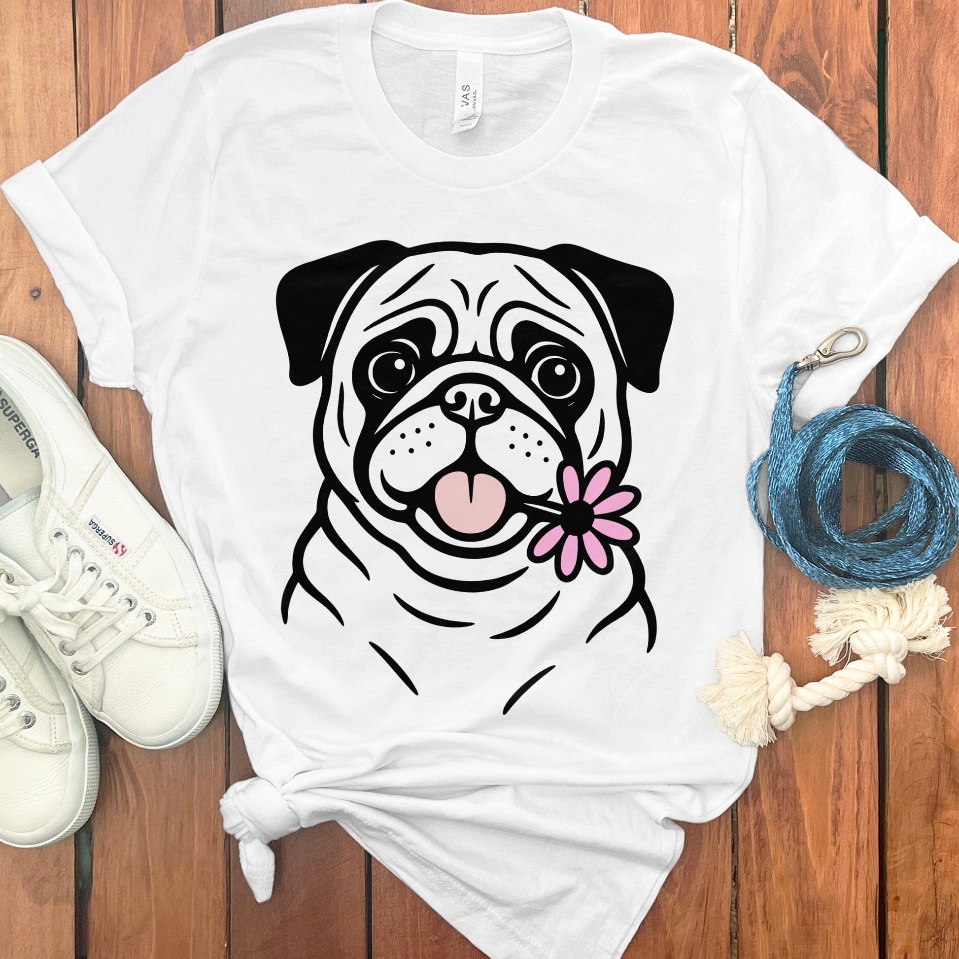 Pug with Flower Illustration Graphic T-shirt product type