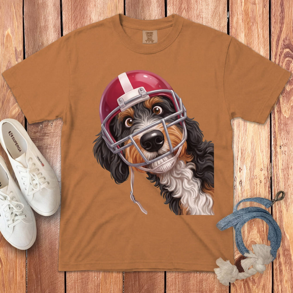 Bernedoodle Football Helmet Signature T-Shirt in Yam / S by Puppy Jo