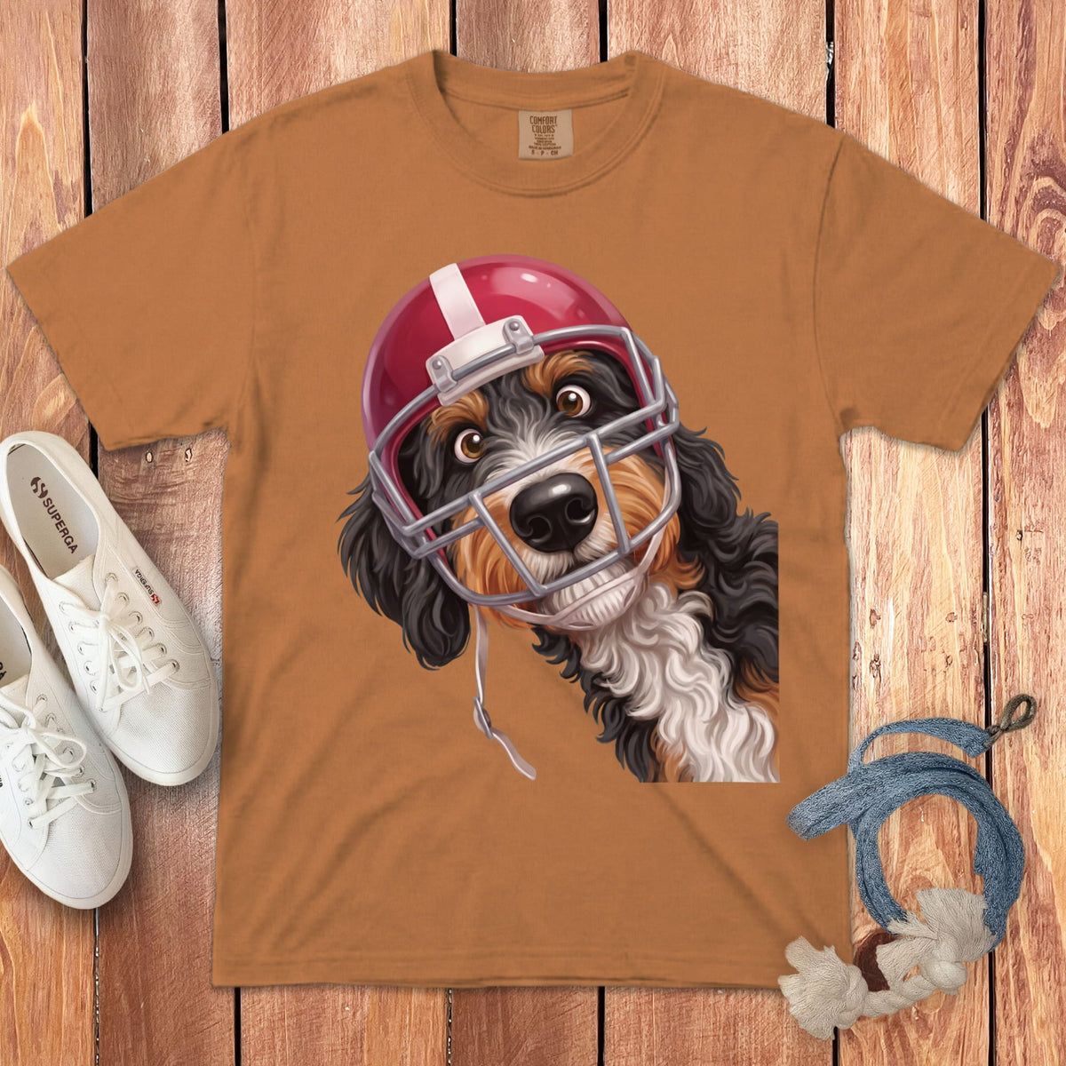 Bernedoodle Football Helmet Signature T-Shirt in Yam / S by Puppy Jo