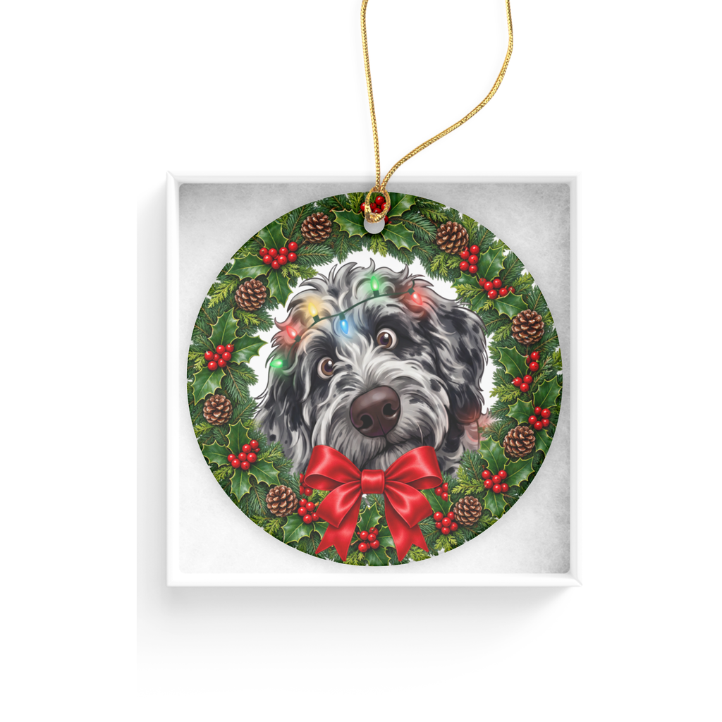 Peeking Merle Goldendoodle Holiday Ornament