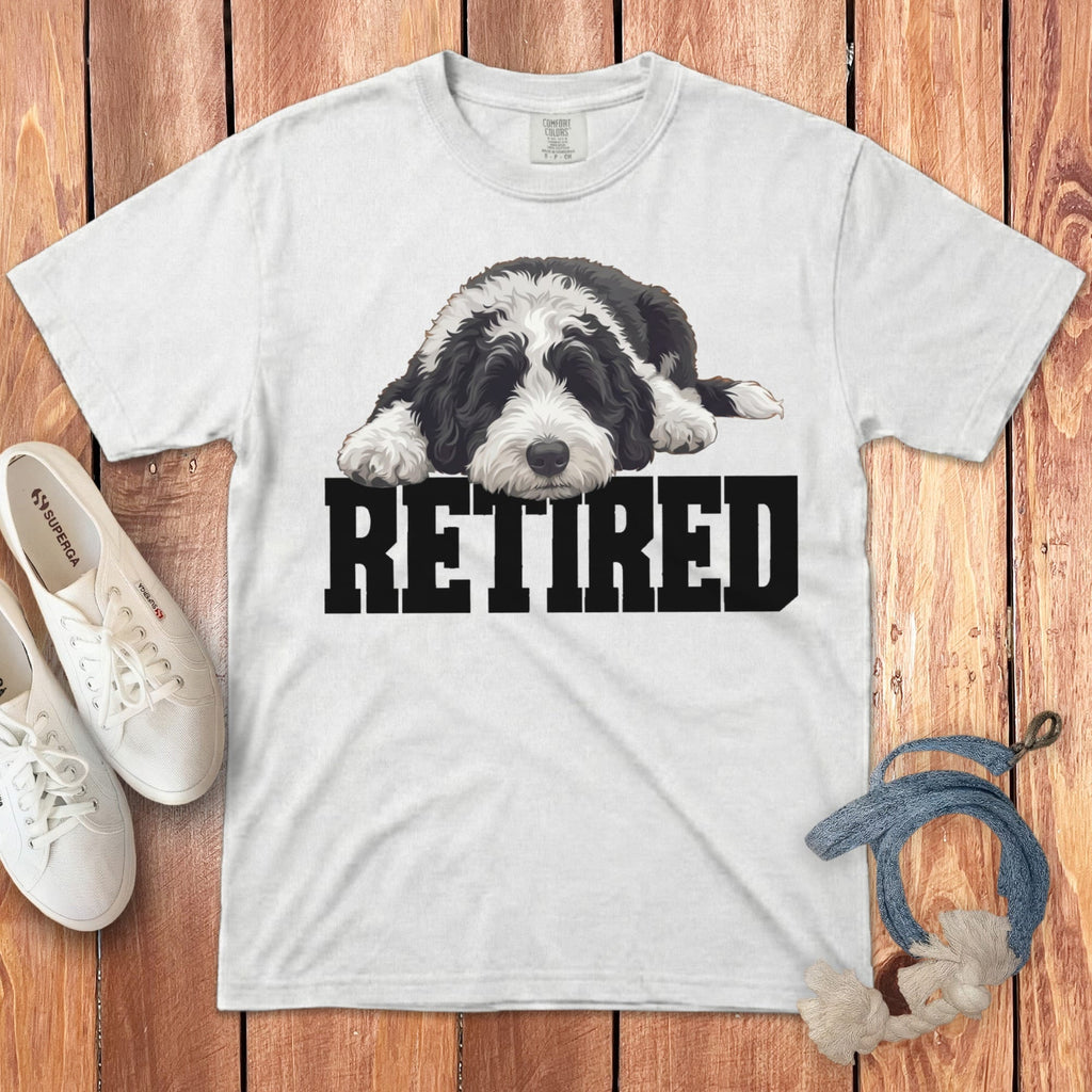 Retired Sleeping Sheepadoodle Signature T-Shirt in White / S by Puppy Jo