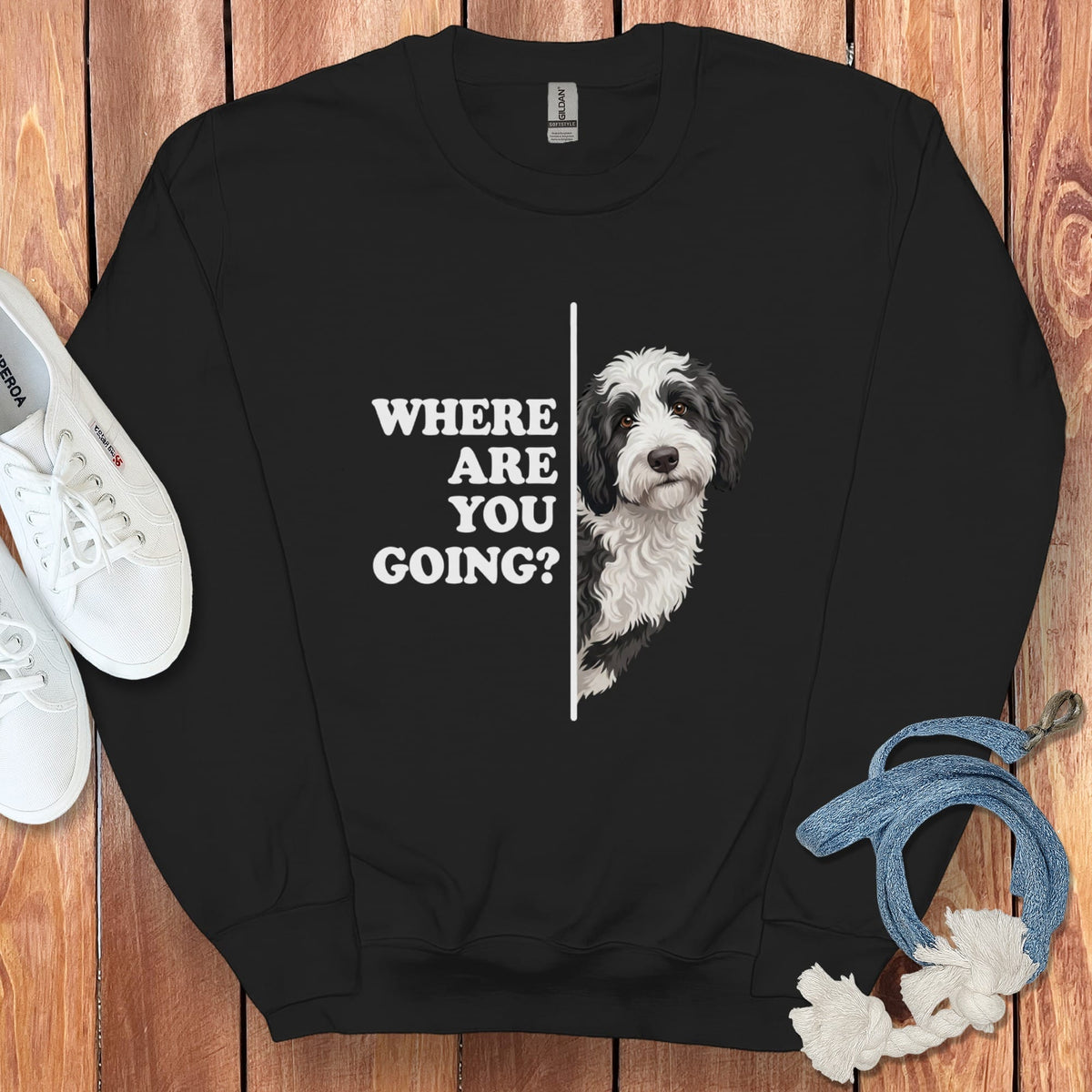 Where Going Sheepadoodle Sweatshirt in Black / S by Puppy Jo