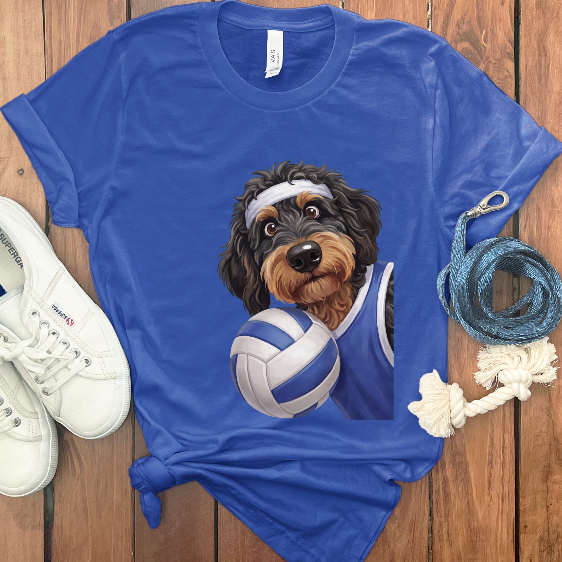 Phantom Goldendoodle Volleyball Player T-Shirt in True Royal / S by Puppy Jo