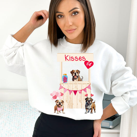 English Bulldog Kissing Booth Valentine's Day Sweatshirt - PuppyJo Sweatshirt S / White