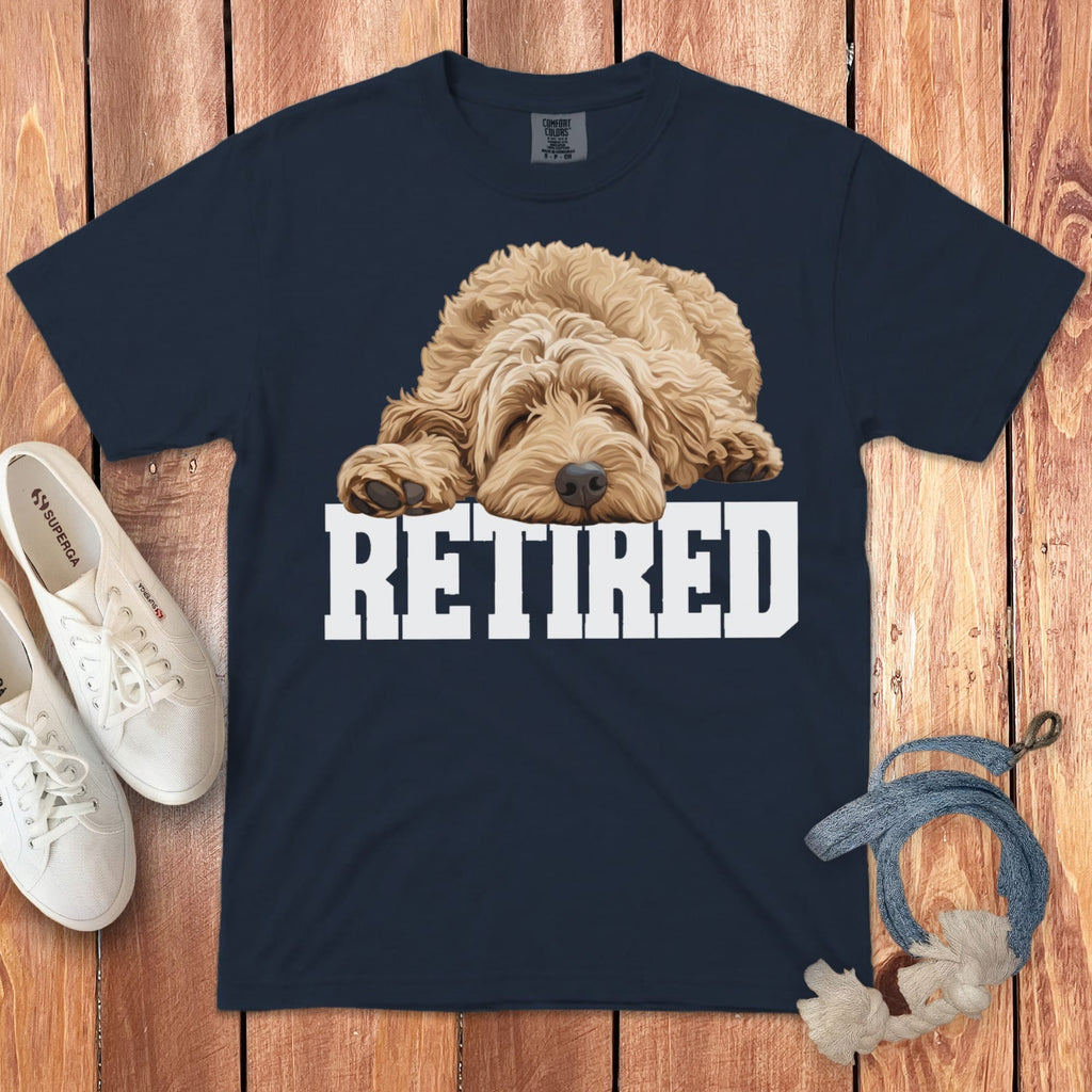 Retired Sleeping Golden Goldendoodle Signature T-Shirt in Navy / S by Puppy Jo