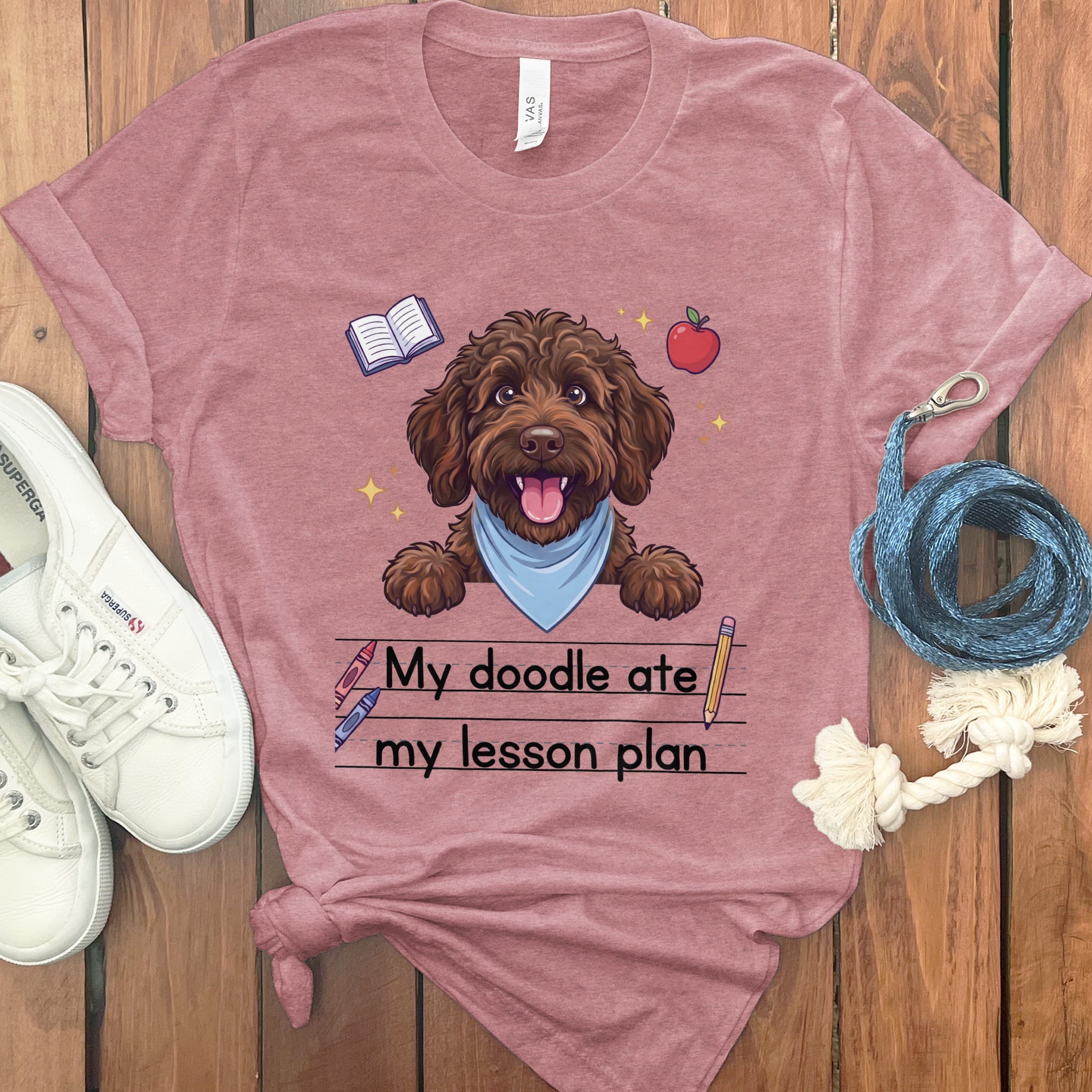 Chocolate Goldendoodle Ate Lesson T-Shirt in Heather Mauve / S by Puppy Jo