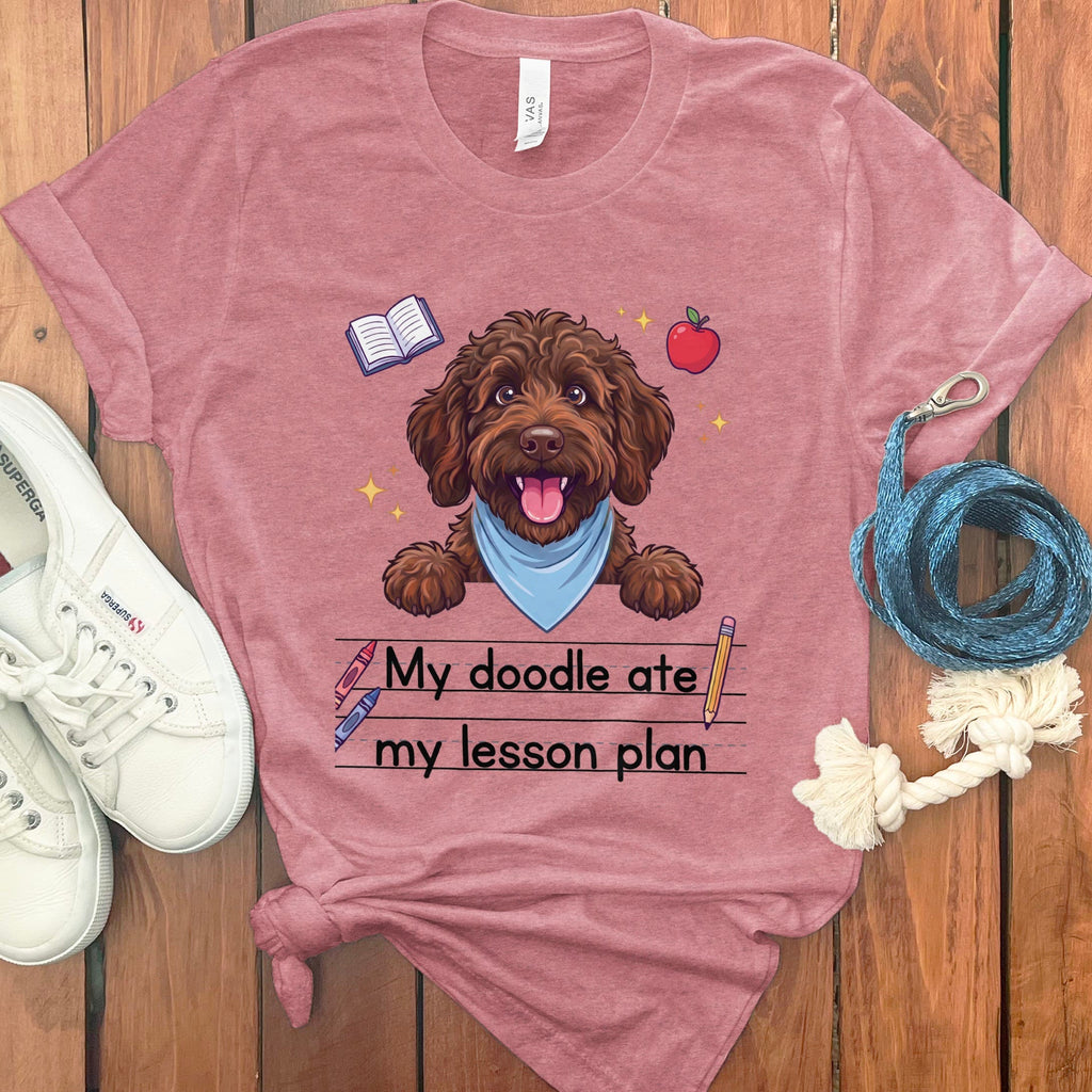 Chocolate Goldendoodle Ate Lesson T-Shirt in Heather Mauve / S by Puppy Jo