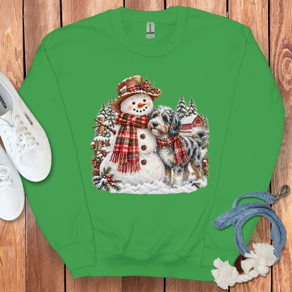 Aussiedoodle Christmas Snowman Sweatshirt in Irish Green / S by Puppy Jo