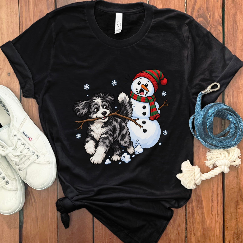 Merle Goldendoodle Snowman T-Shirt in Black / S by Puppy Jo