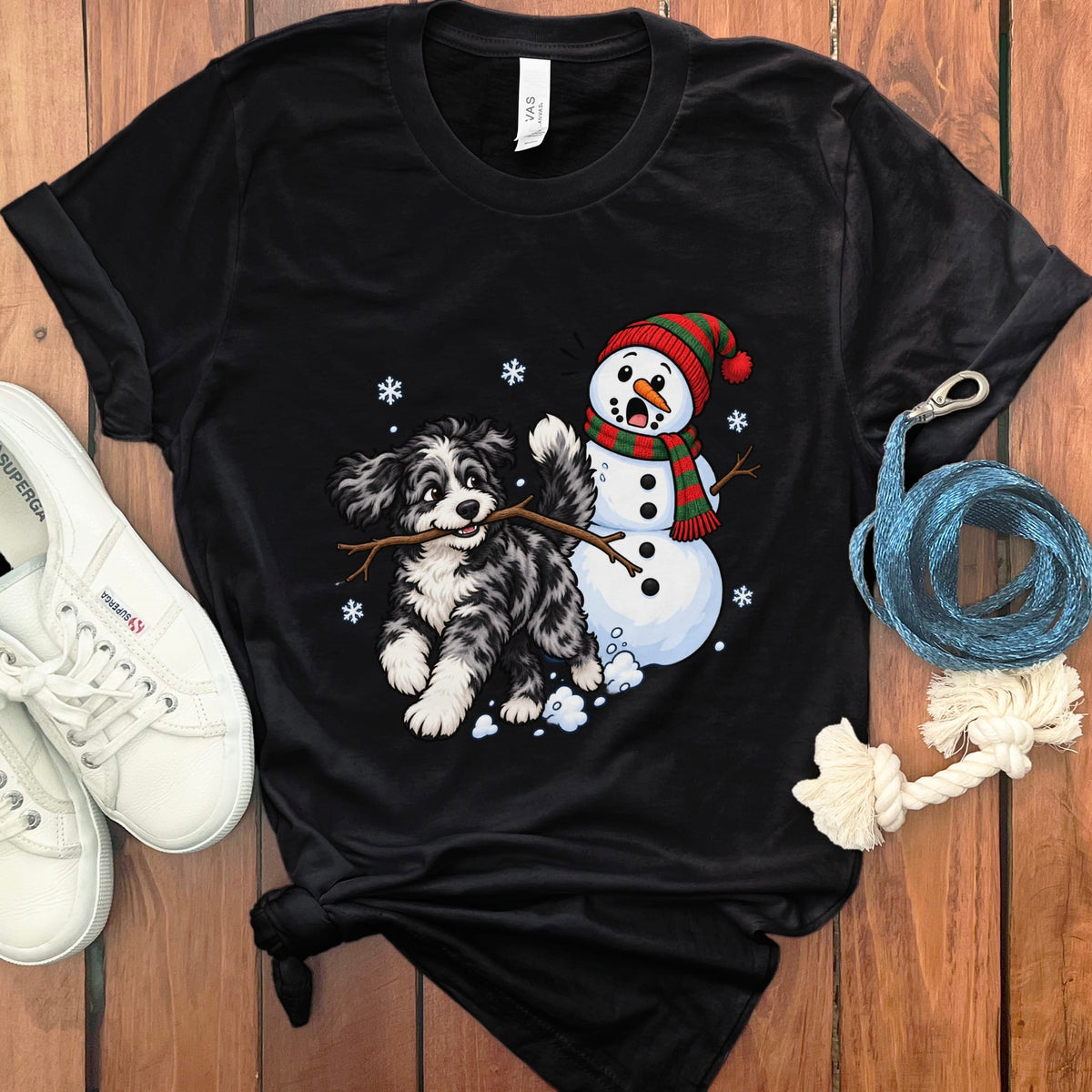 Merle Goldendoodle Snowman T-Shirt in Black / S by Puppy Jo