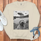 Alien Spaceships and Dog Graphic Sweatshirt Product