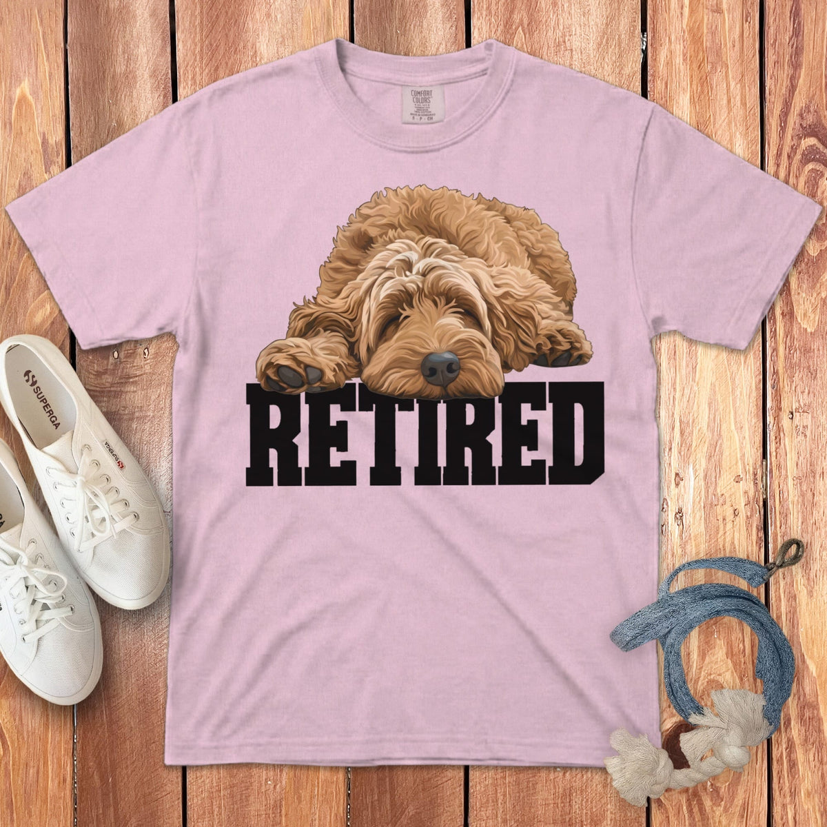 Retired Sleeping Apricot Goldendoodle Signature T-Shirt in Blossom / S by Puppy Jo