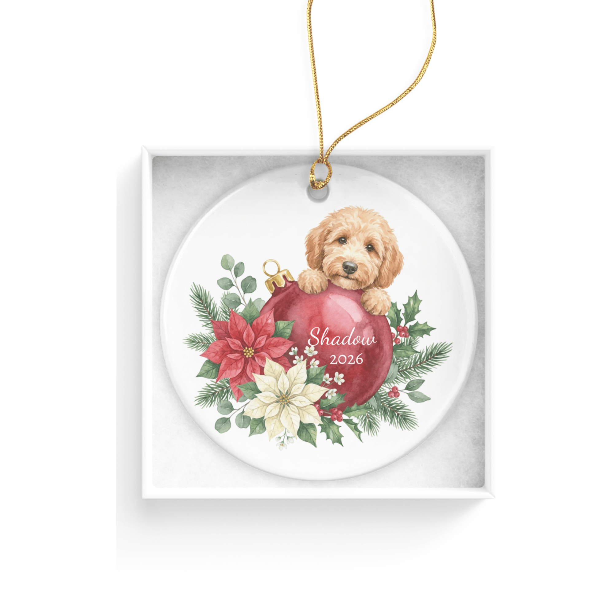 First Christmas Golden Goldendoodle Ornament in by AnywherePOD