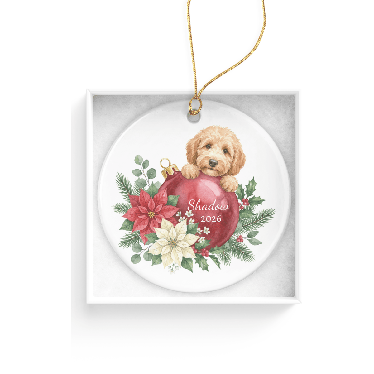 First Christmas Golden Goldendoodle Ornament in by AnywherePOD