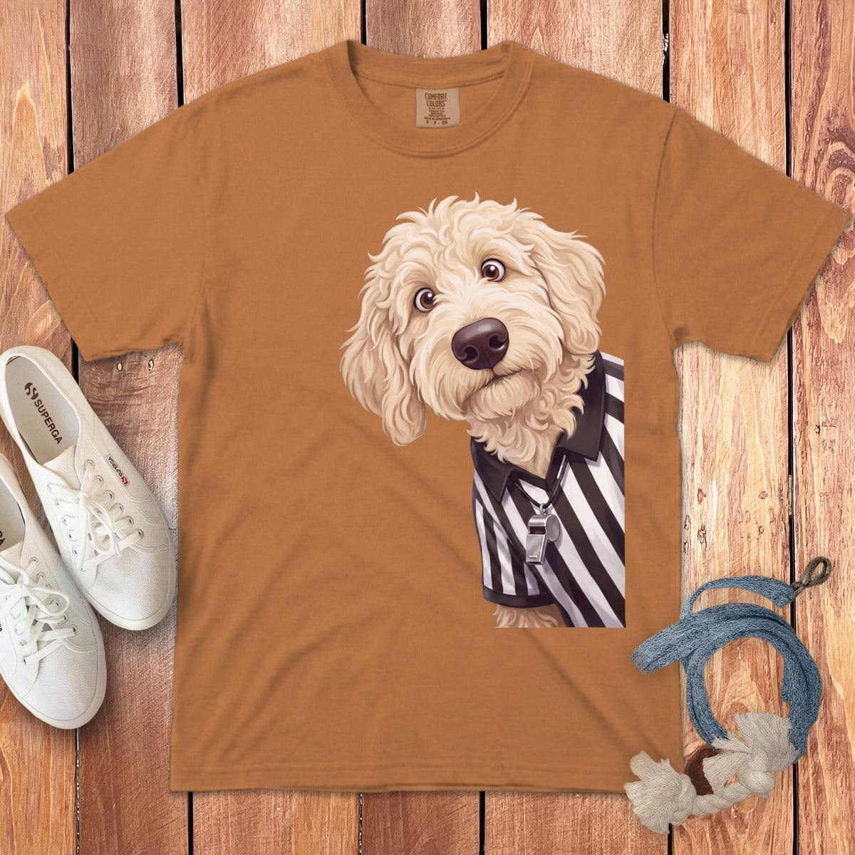 Cream Goldendoodle Football Referee Signature T-Shirt in Yam / S by Puppy Jo