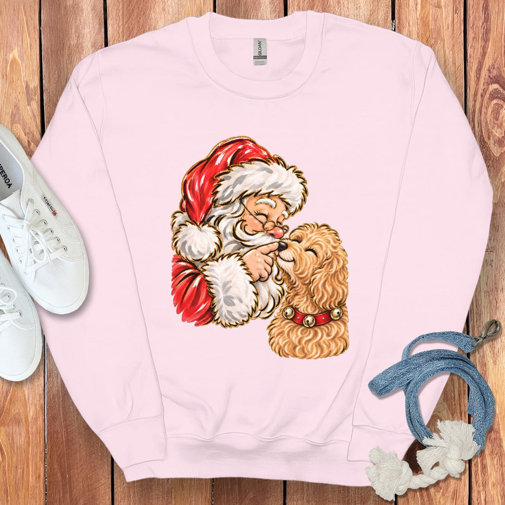 Apricot Goldendoodle Santa Kiss Sweatshirt in Light Pink / S by Puppy Jo