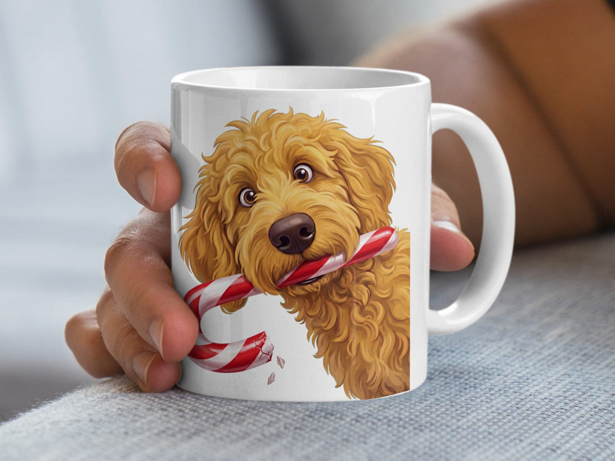 Golden Goldendoodle Candy Cane Thief Mug in by Puppy Jo