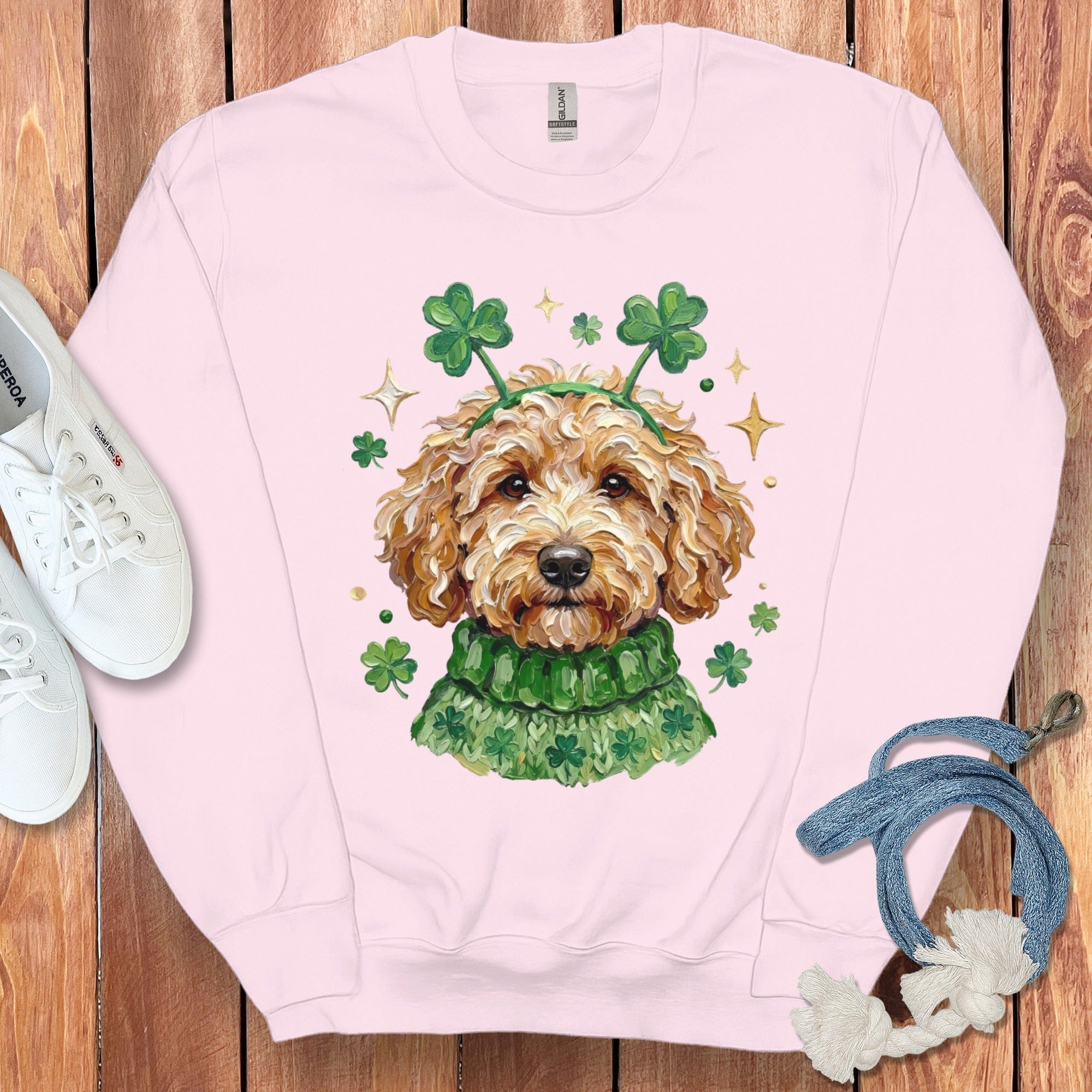 St. Patrick's Day Dog with Shamrocks Sweatshirt