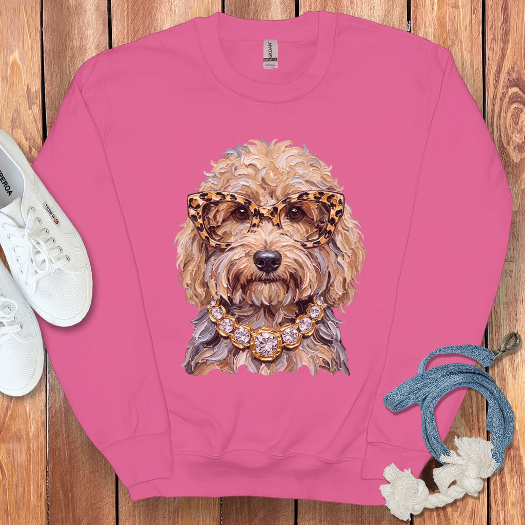 Cream Goldendoodle Glam Sweatshirt in Heliconia / S by Puppy Jo