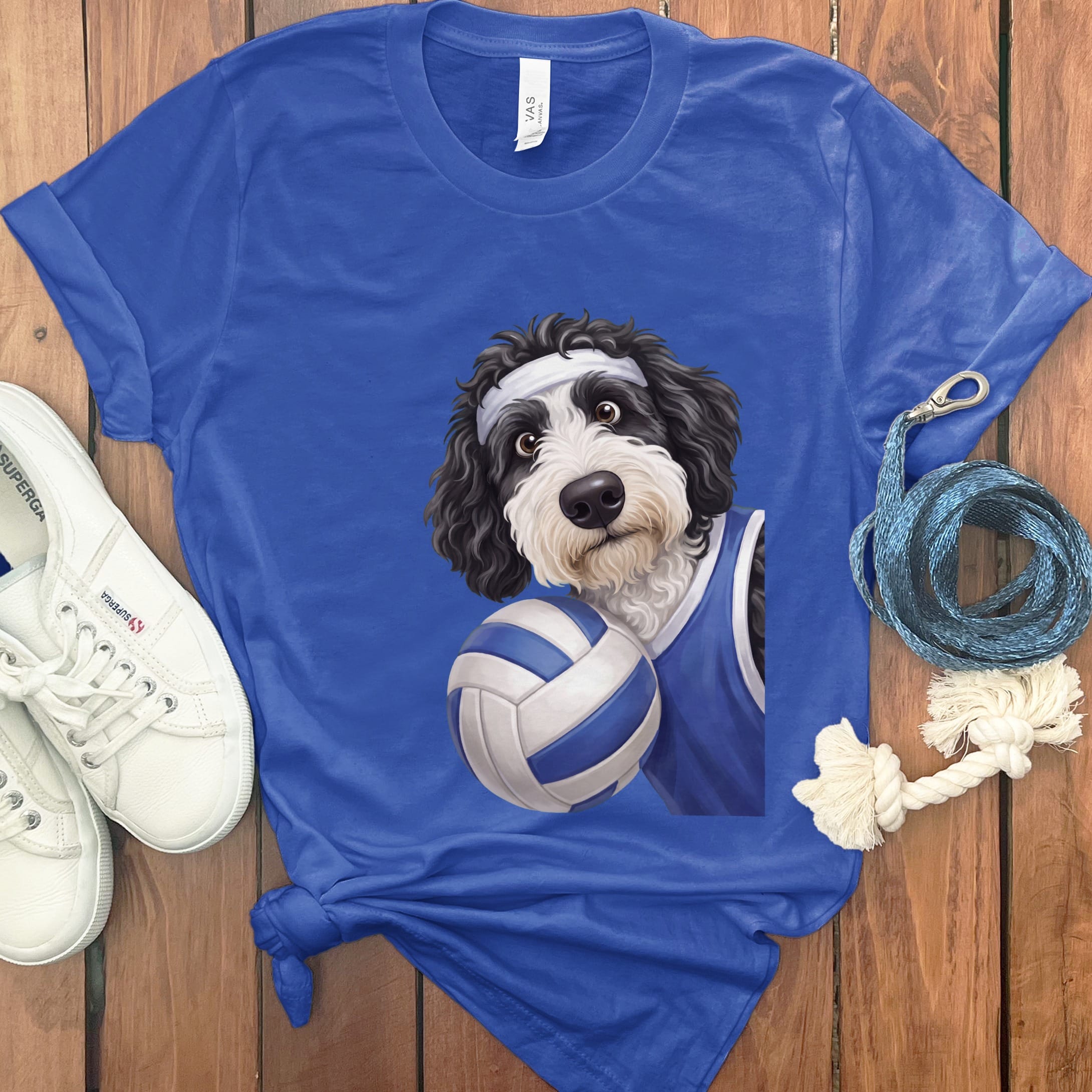Sheepadoodle Volleyballl Player T-Shirt in True Royal / S by Puppy Jo